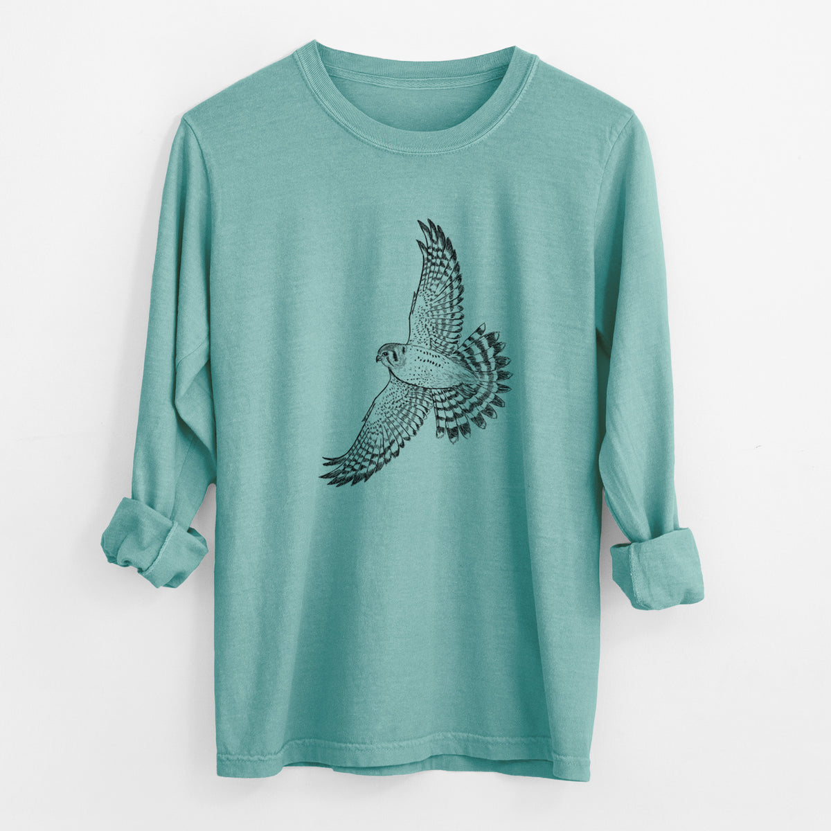 Soaring American Kestrel - Falco sparverius - Unisex Comfort Colors 100% Cotton Long Sleeve