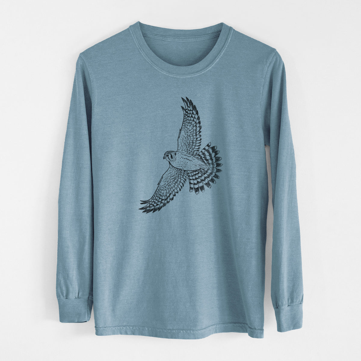 Soaring American Kestrel - Falco sparverius - Unisex Comfort Colors 100% Cotton Long Sleeve