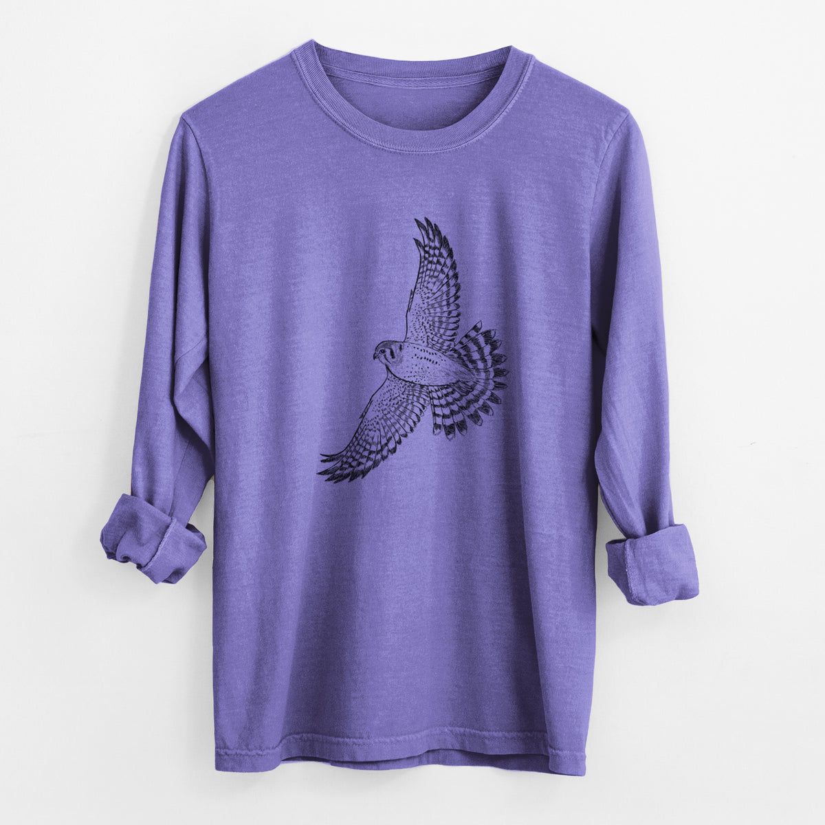 Soaring American Kestrel - Falco sparverius - Unisex Comfort Colors 100% Cotton Long Sleeve