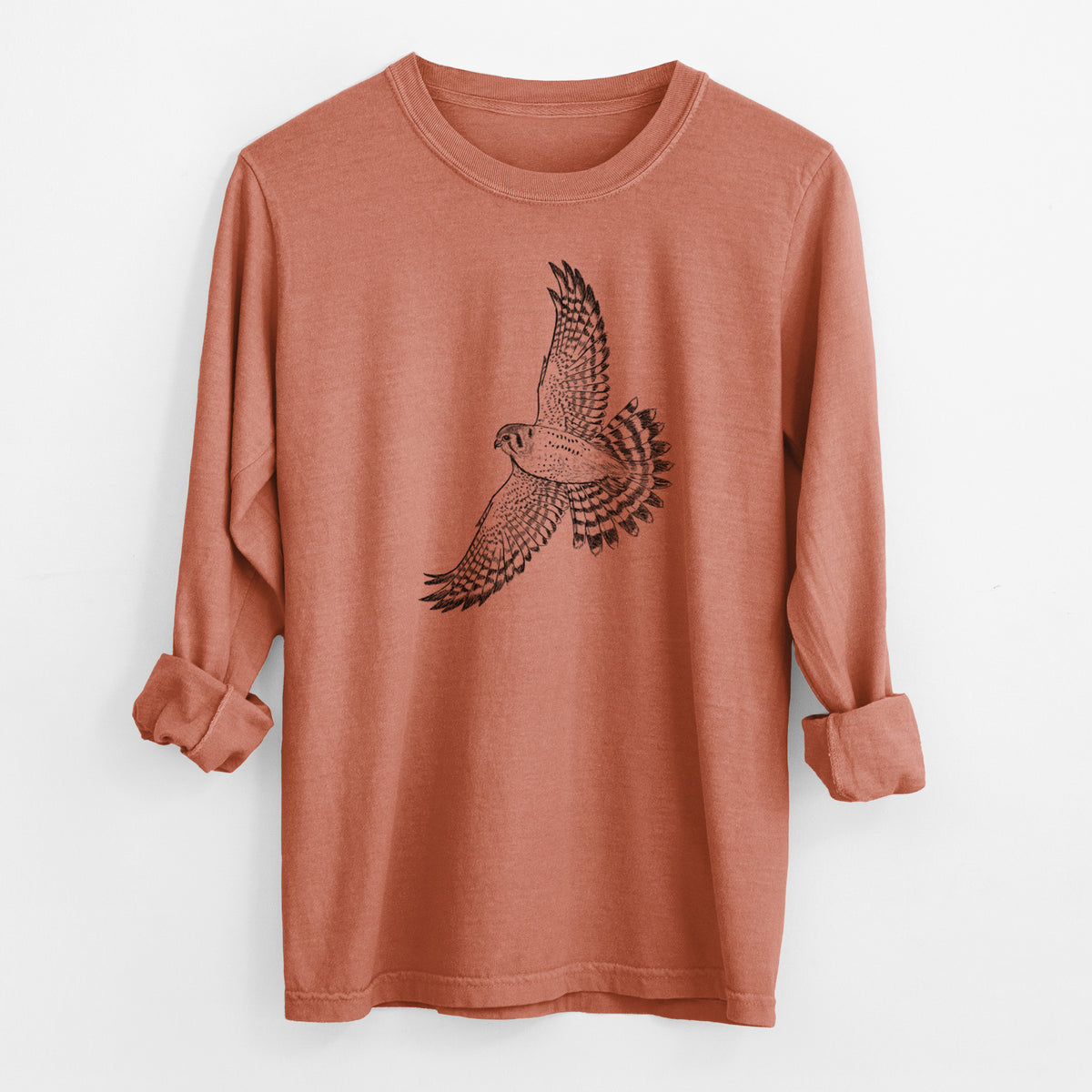 Soaring American Kestrel - Falco sparverius - Men&#39;s Heavyweight 100% Cotton Long Sleeve