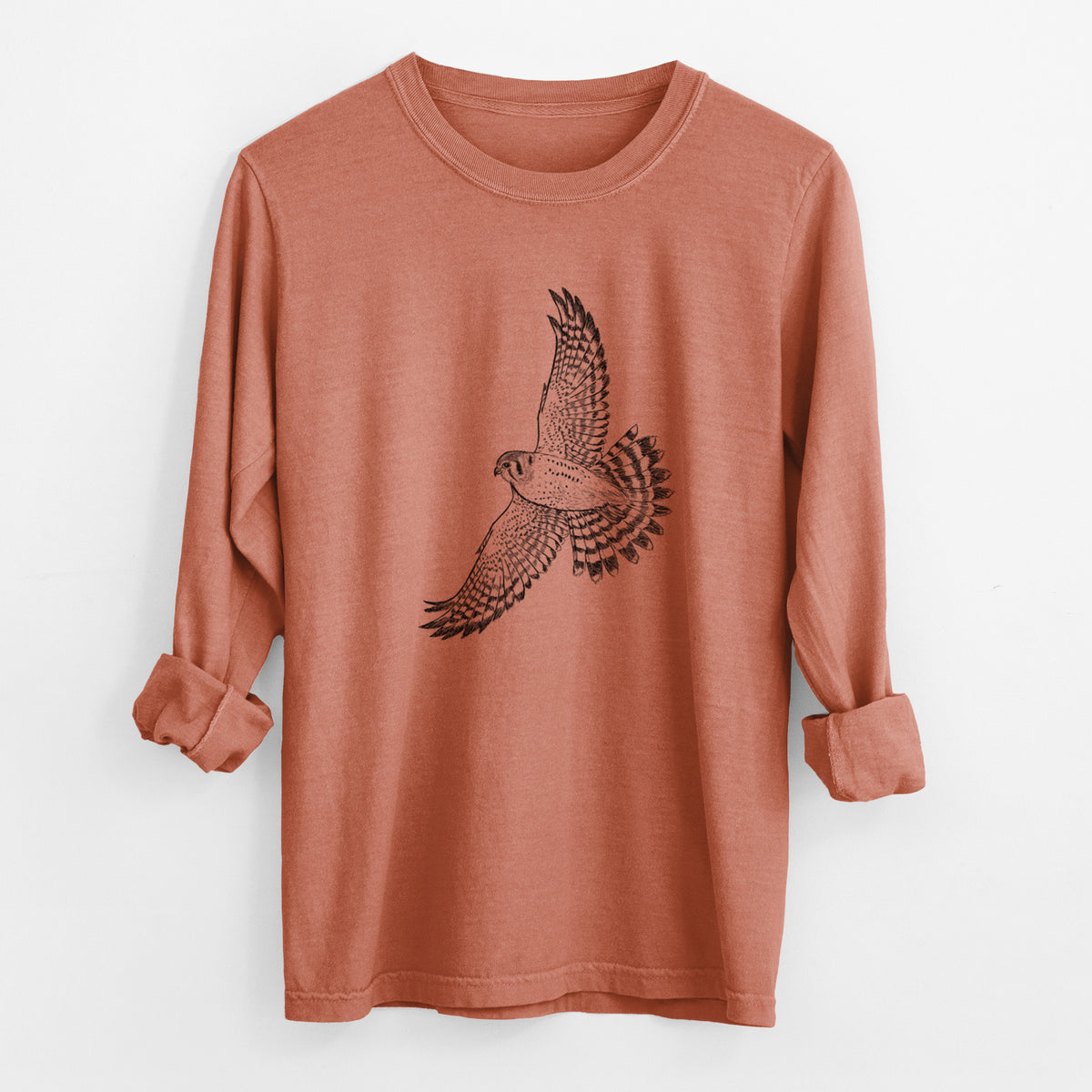 Soaring American Kestrel - Falco sparverius - Unisex Comfort Colors 100% Cotton Long Sleeve