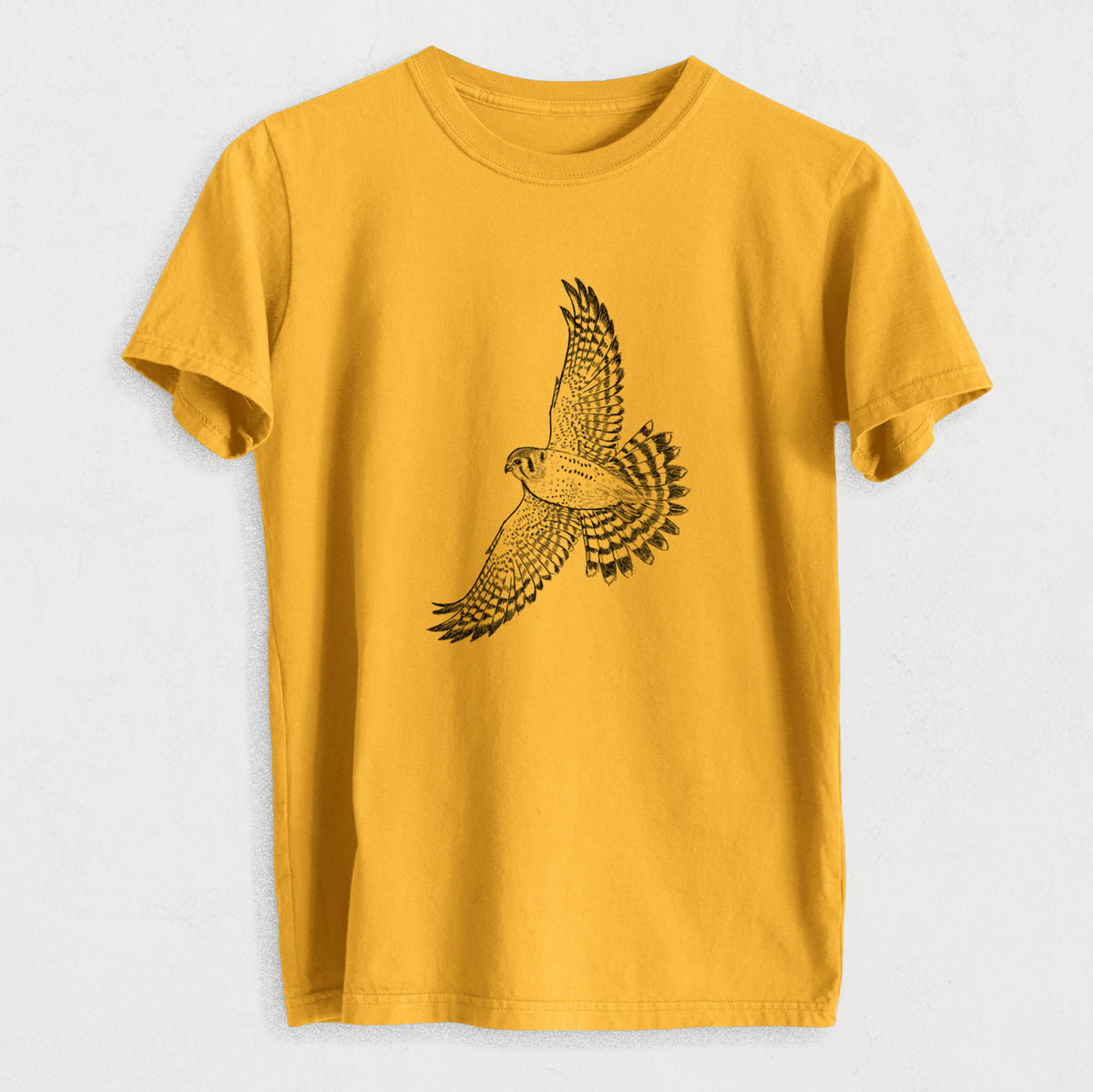 Soaring American Kestrel - Falco sparverius - Heavyweight Men&#39;s 100% Organic Cotton Tee