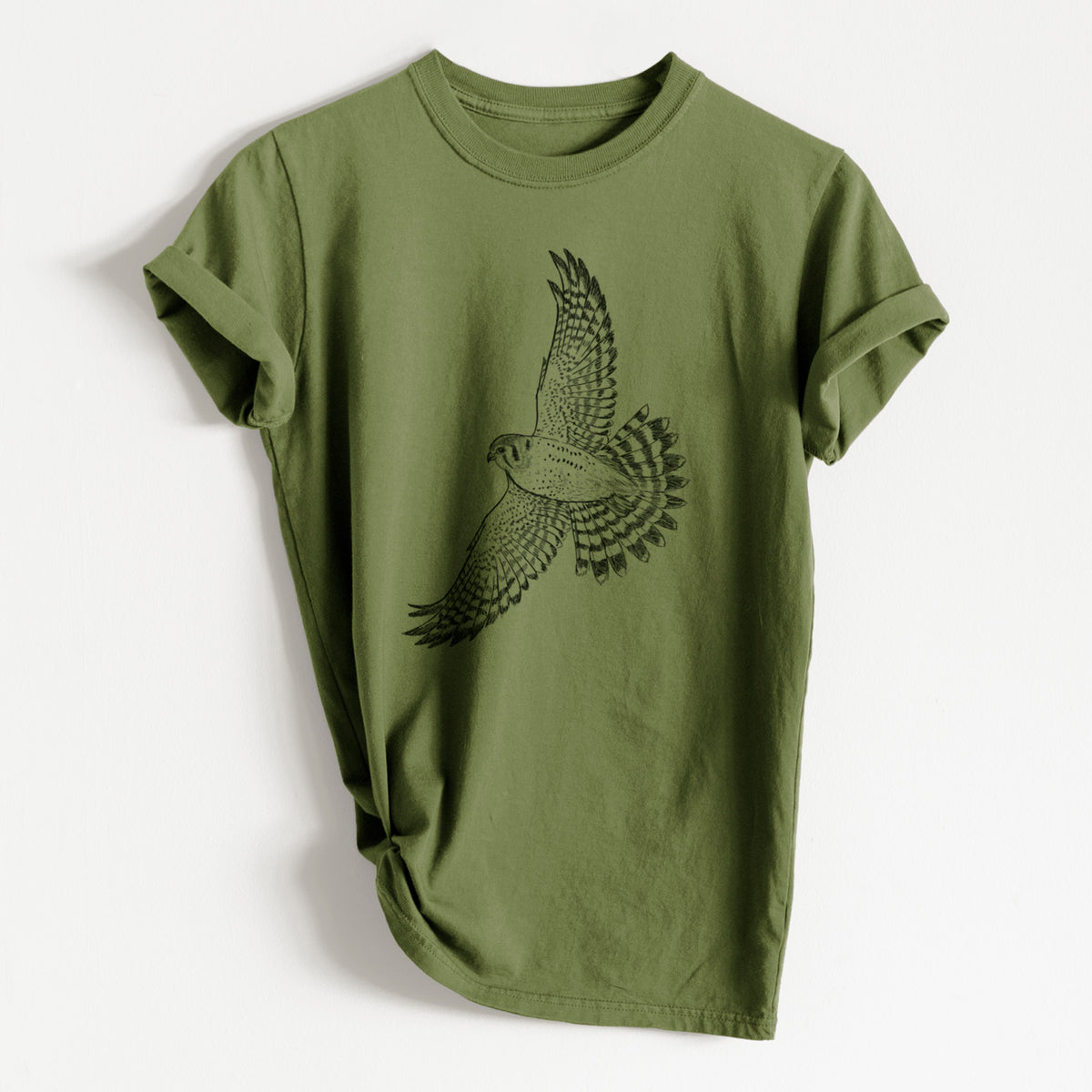 Soaring American Kestrel - Falco sparverius - Heavyweight Men&#39;s 100% Organic Cotton Tee