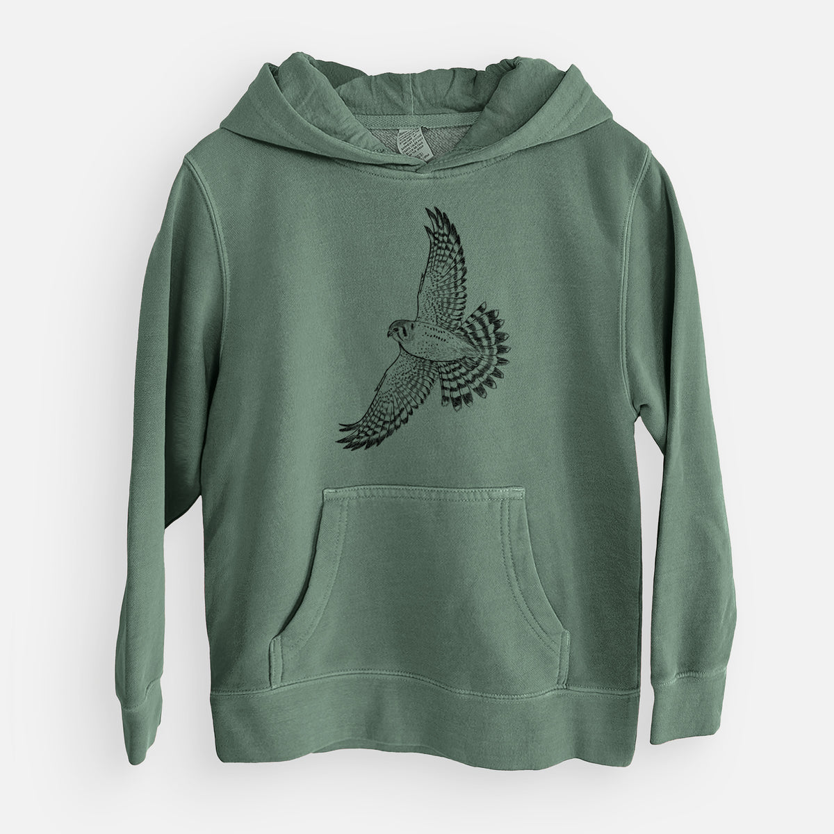 Soaring American Kestrel - Falco sparverius - Youth Pigment Dyed Hoodie