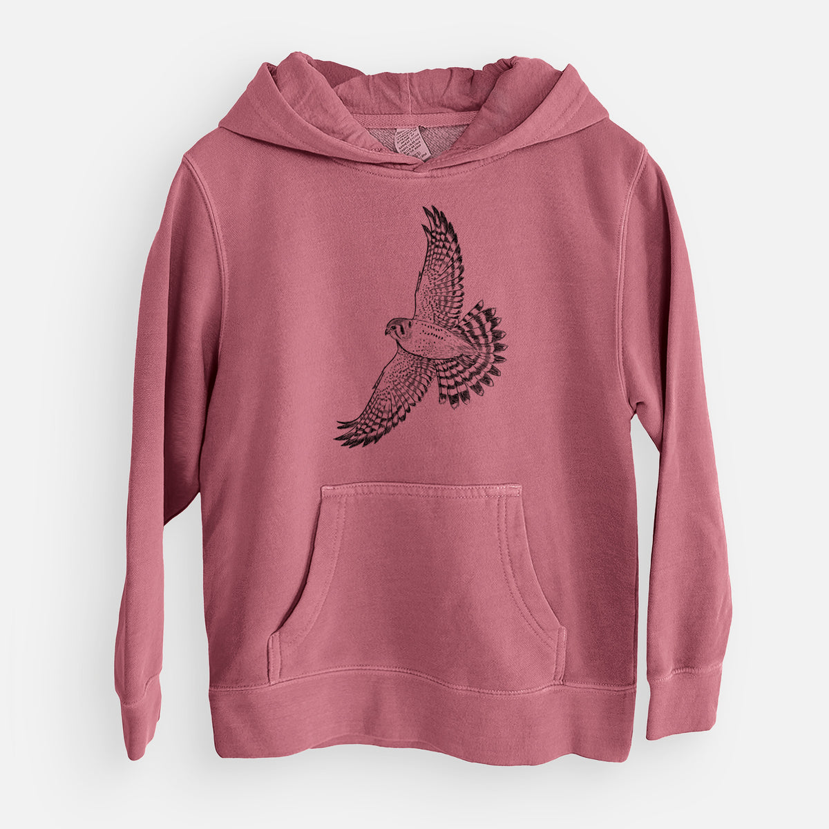 Soaring American Kestrel - Falco sparverius - Youth Pigment Dyed Hoodie