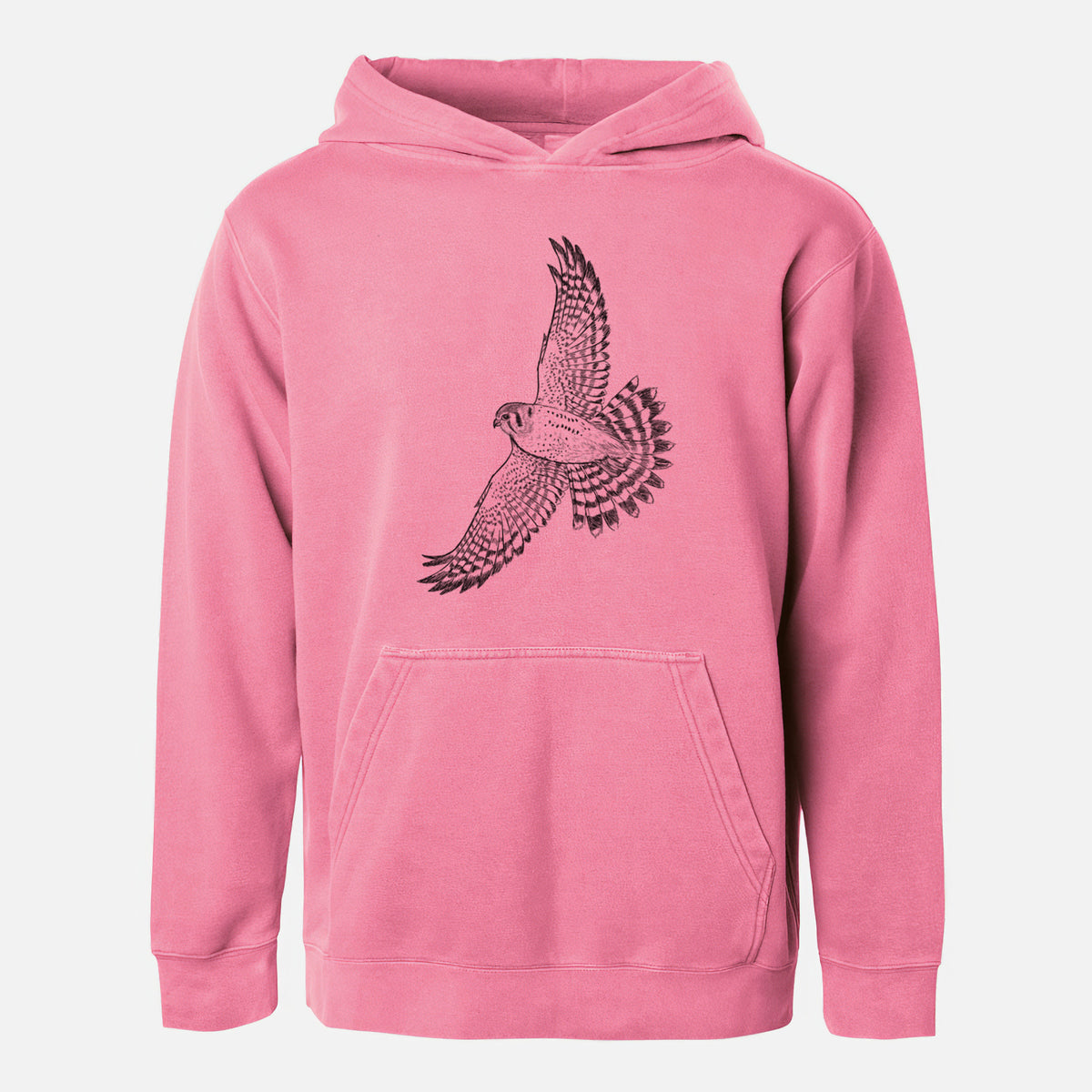 Soaring American Kestrel - Falco sparverius - Youth Pigment Dyed Hoodie