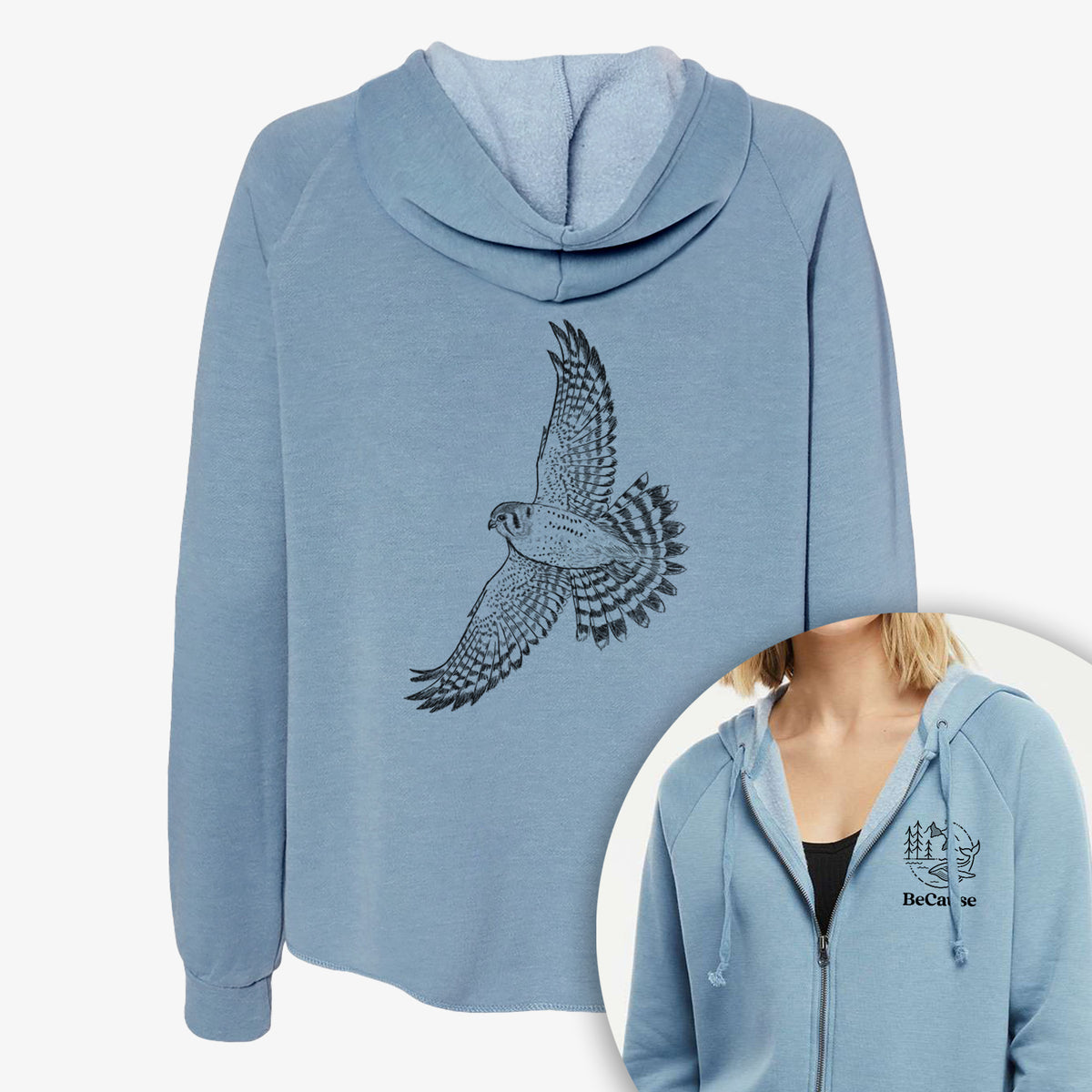 Soaring American Kestrel - Falco sparverius - Women&#39;s Cali Wave Zip-Up Sweatshirt