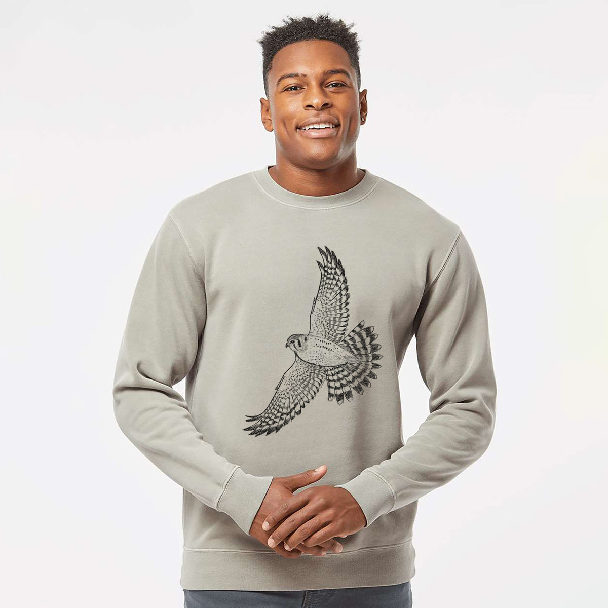 Soaring American Kestrel - Falco sparverius - Unisex Pigment Dyed Crew Sweatshirt