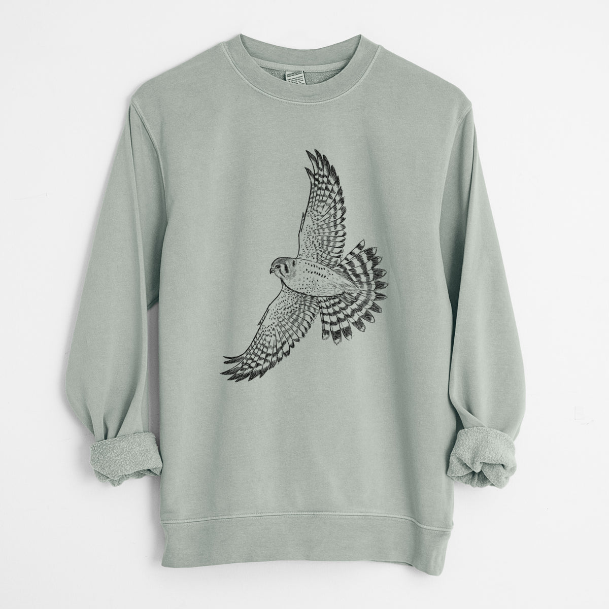 Soaring American Kestrel - Falco sparverius - Unisex Pigment Dyed Crew Sweatshirt