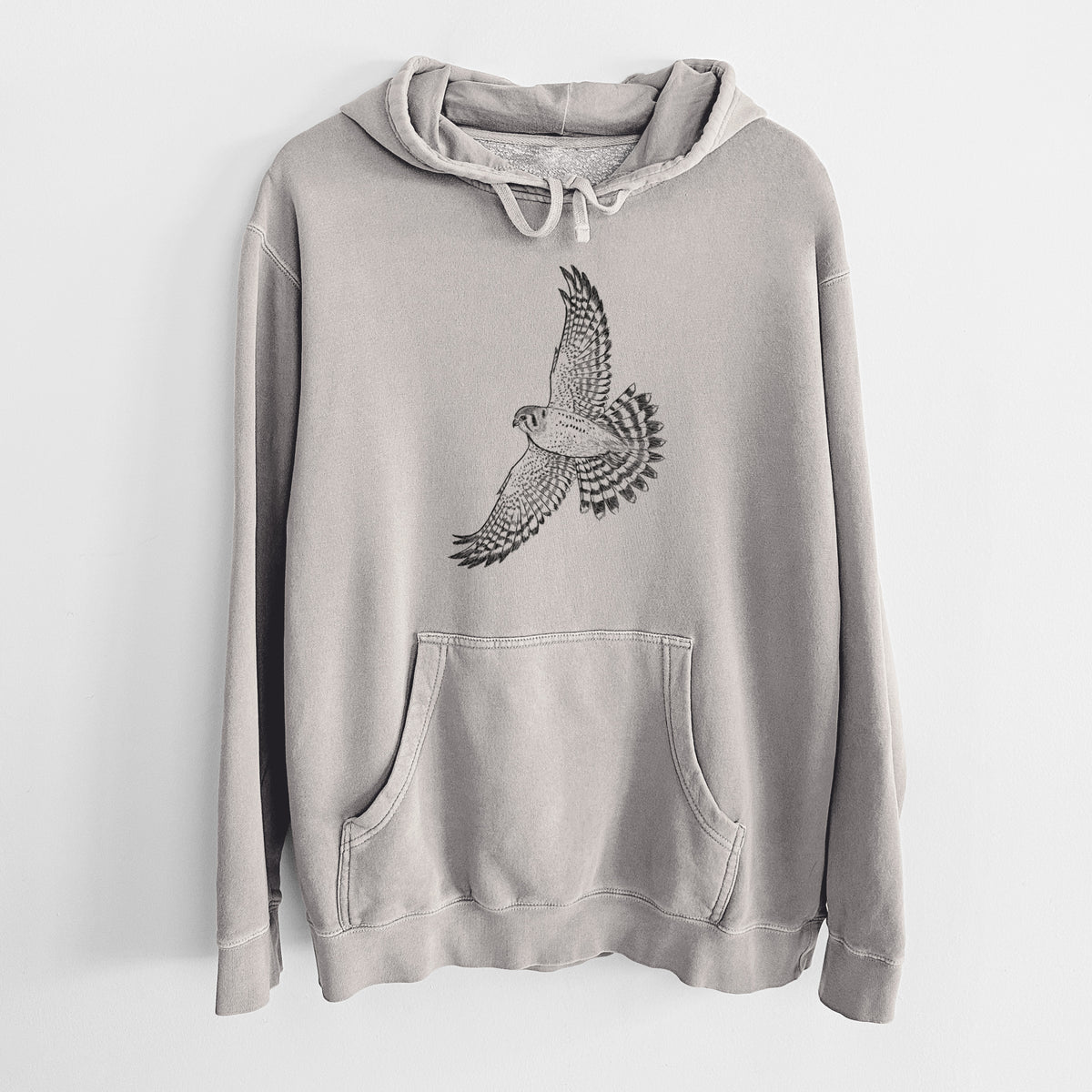 Soaring American Kestrel - Falco sparverius - Unisex Pigment Dyed Hoodie