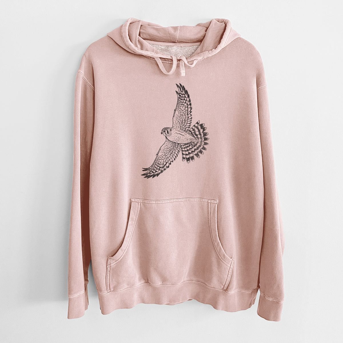 Soaring American Kestrel - Falco sparverius - Unisex Pigment Dyed Hoodie