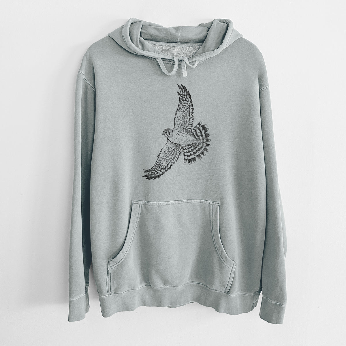 Soaring American Kestrel - Falco sparverius - Unisex Pigment Dyed Hoodie