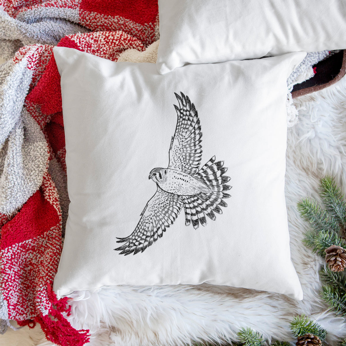 Soaring American Kestrel - Falco sparverius - Throw Pillow Cover
