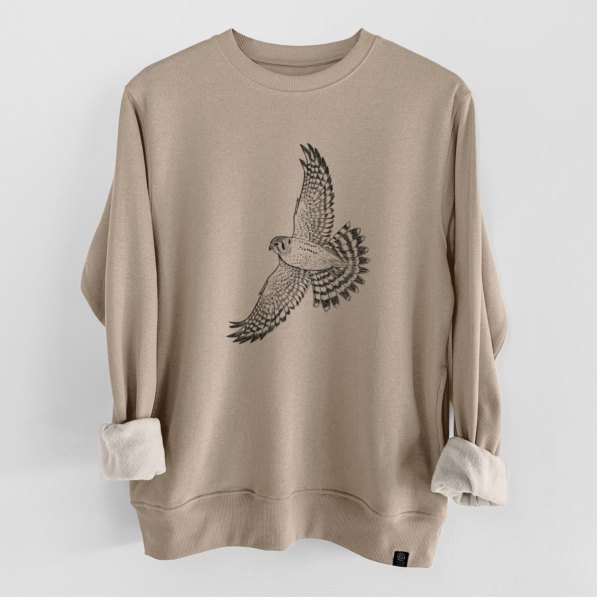 Soaring American Kestrel - Falco sparverius  - Unisex Reclaimed Crewneck Sweatshirt