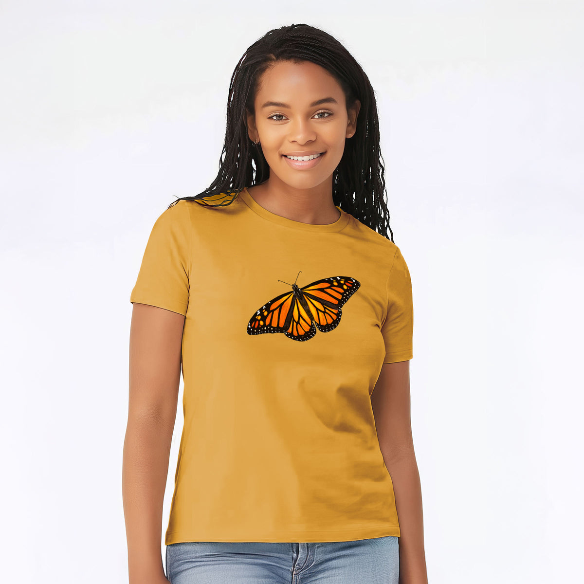 Vibrant Monarch - Danaus plexippus - Women's Lightweight Relaxed Fit 100% Cotton Crewneck
