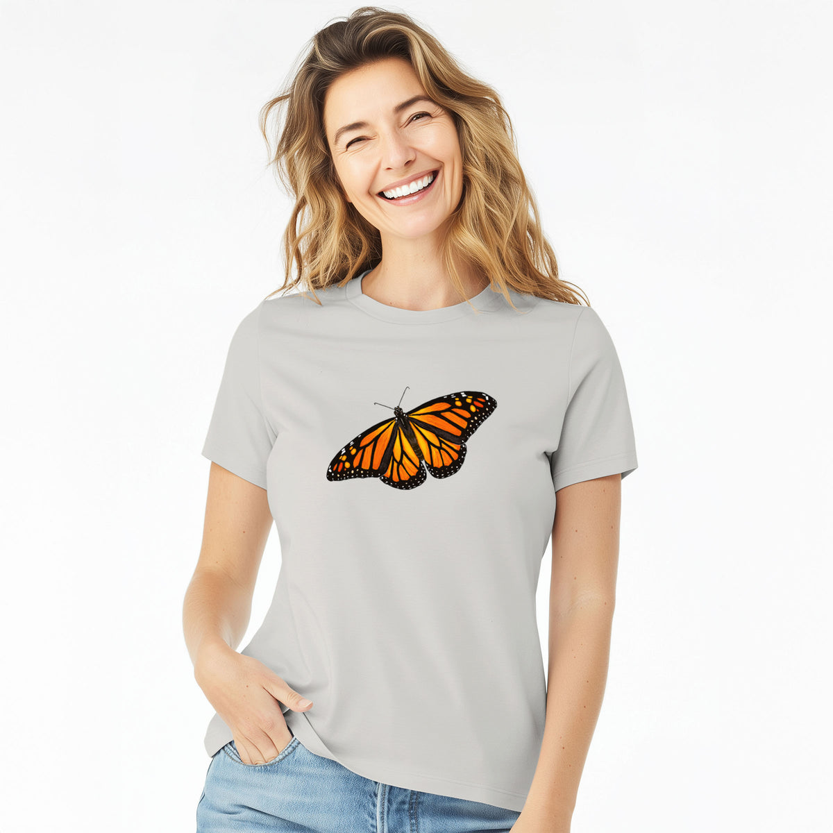 Vibrant Monarch - Danaus plexippus - Women's Lightweight Relaxed Fit 100% Cotton Crewneck