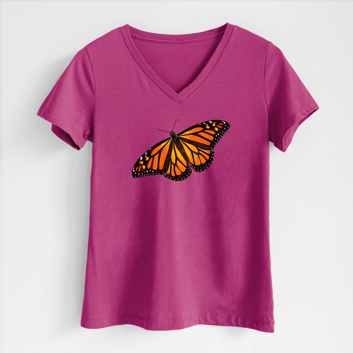 Vibrant Monarch - Danaus plexippus - Women's Lightweight Relaxed Fit 100% Cotton V-neck