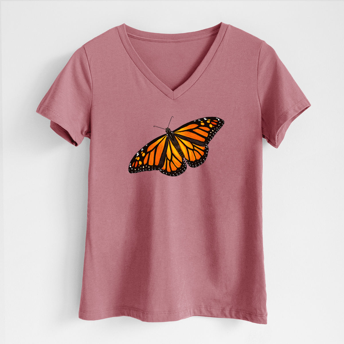 Vibrant Monarch - Danaus plexippus - Women's Lightweight Relaxed Fit 100% Cotton V-neck