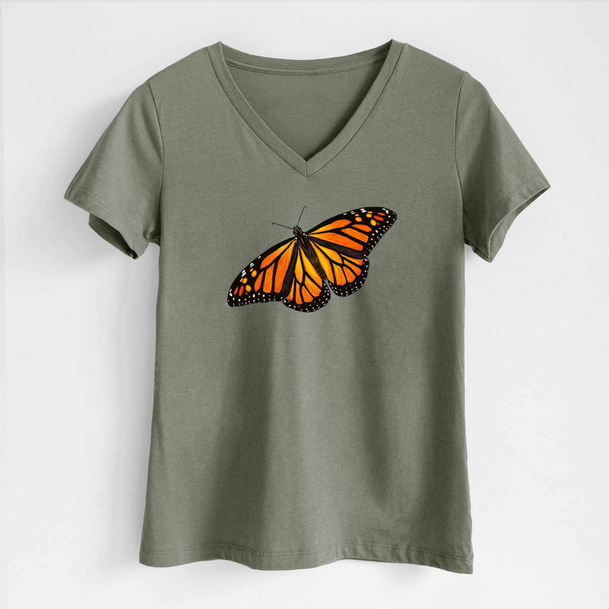 Vibrant Monarch - Danaus plexippus - Women's Lightweight Relaxed Fit 100% Cotton V-neck