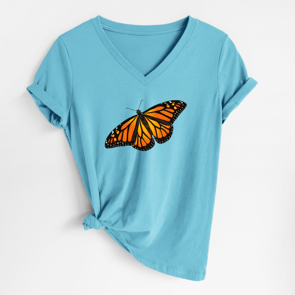 Vibrant Monarch - Danaus plexippus - Women's Lightweight Relaxed Fit 100% Cotton V-neck