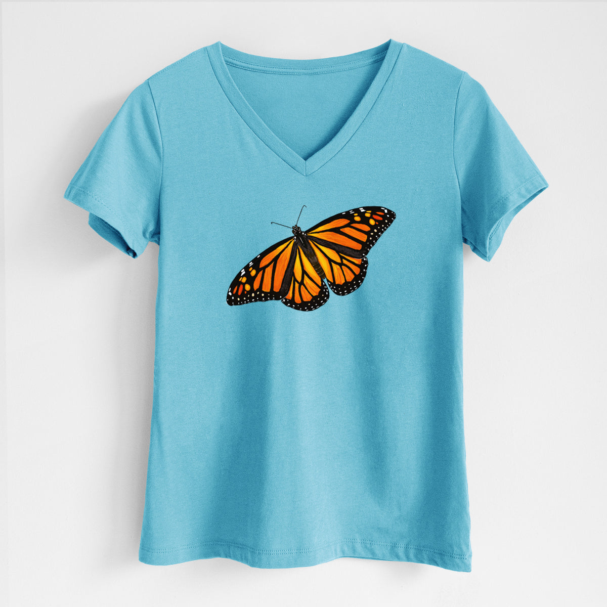 Vibrant Monarch - Danaus plexippus - Women's Lightweight Relaxed Fit 100% Cotton V-neck