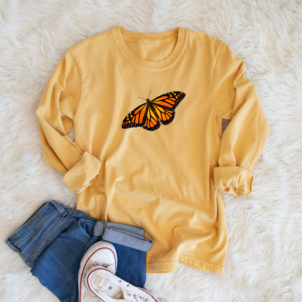 Vibrant Monarch - Danaus plexippus - Unisex Comfort Colors 100% Cotton Long Sleeve