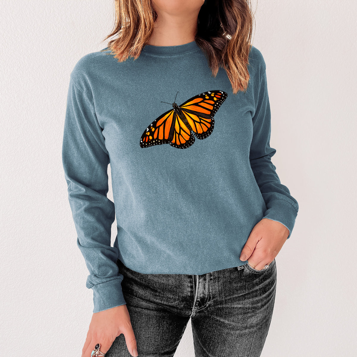 Vibrant Monarch - Danaus plexippus - Unisex Comfort Colors 100% Cotton Long Sleeve