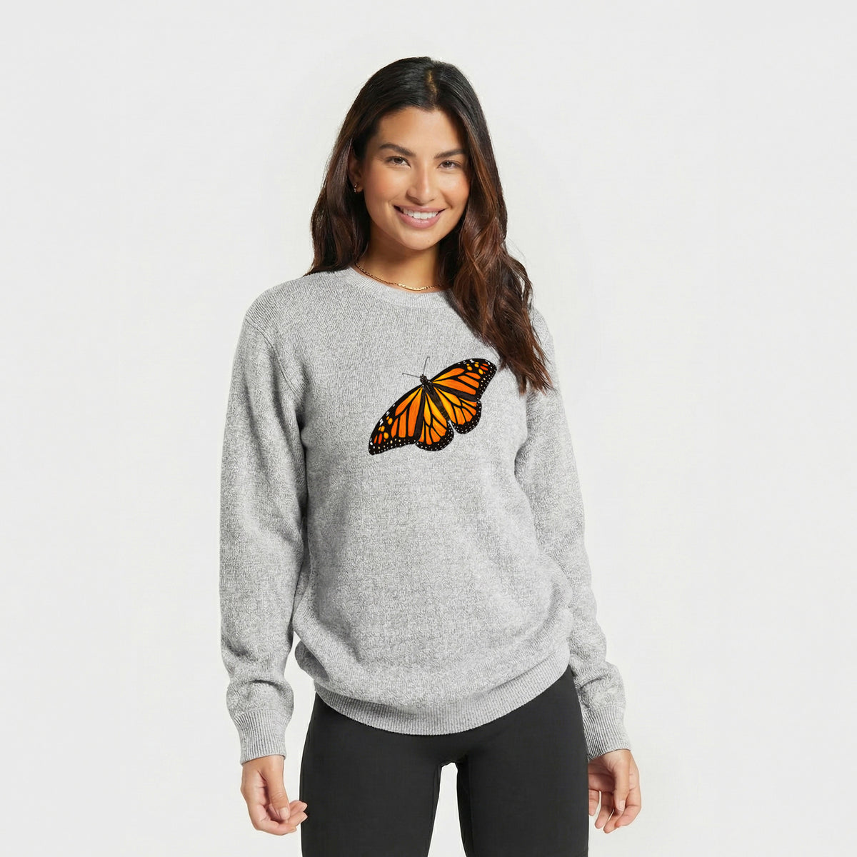 Vibrant Monarch - Danaus plexippus - Knit Sweatshirt