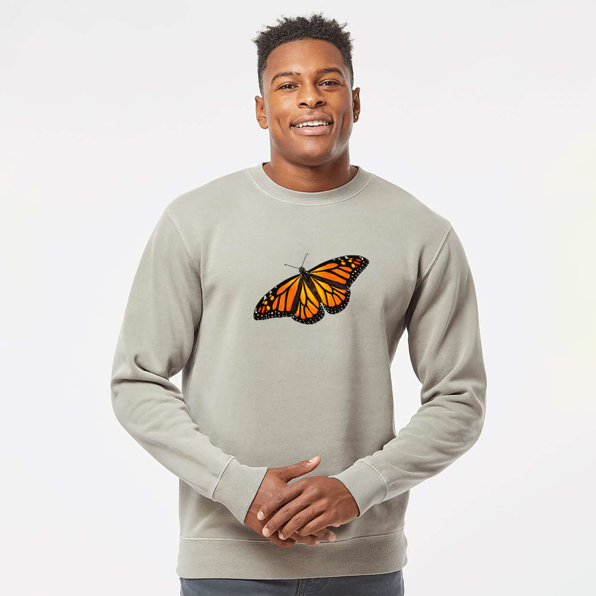 Vibrant Monarch - Danaus plexippus - Unisex Pigment Dyed Crew Sweatshirt