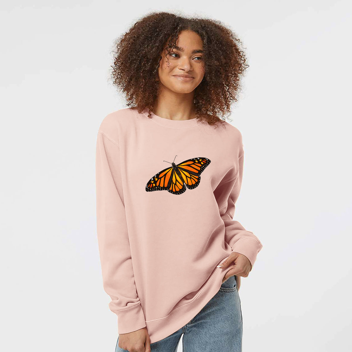 Vibrant Monarch - Danaus plexippus - Unisex Pigment Dyed Crew Sweatshirt