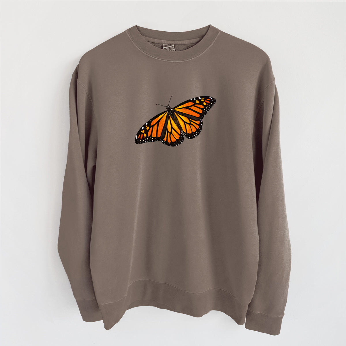 Vibrant Monarch - Danaus plexippus - Unisex Pigment Dyed Crew Sweatshirt in Espresso