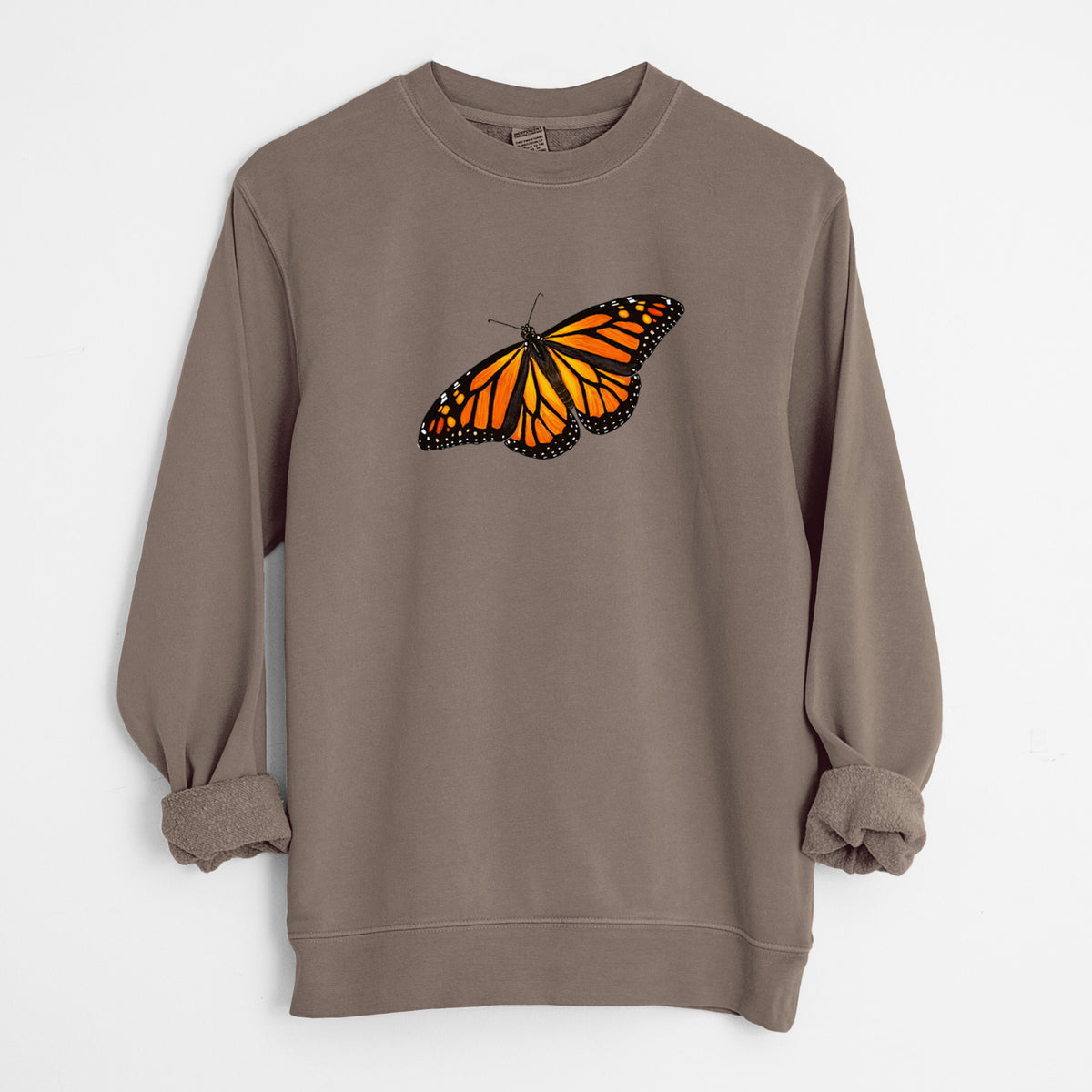 Vibrant Monarch - Danaus plexippus - Unisex Pigment Dyed Crew Sweatshirt in Espresso