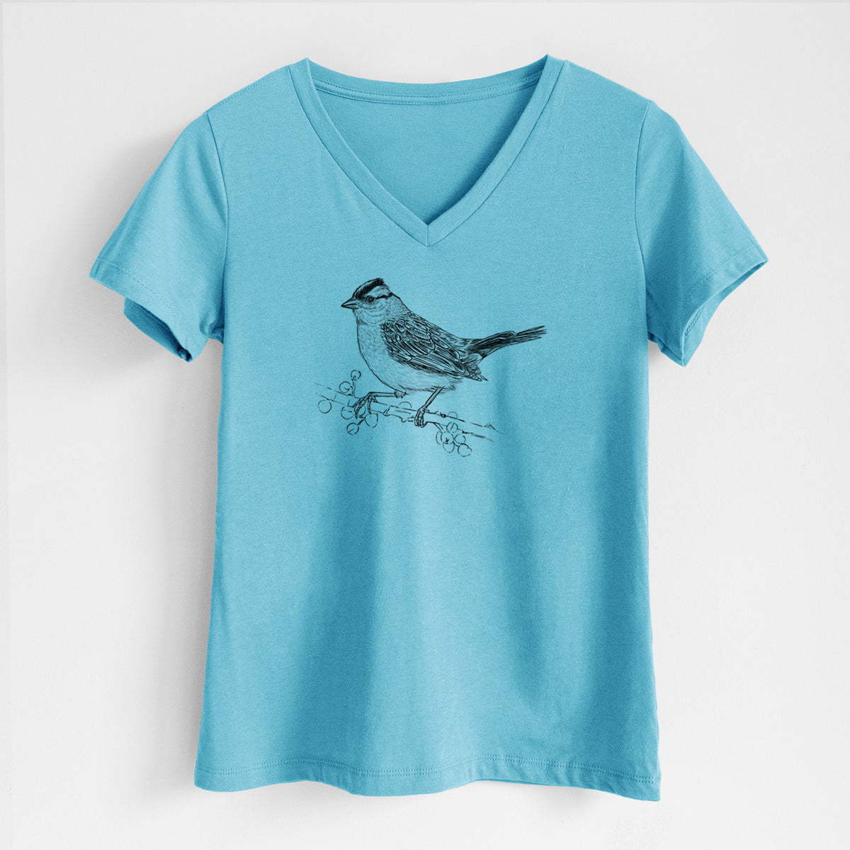White-crowned Sparrow - Zonotrichia leucophrys - Women&#39;s Lightweight Relaxed Fit 100% Cotton V-neck