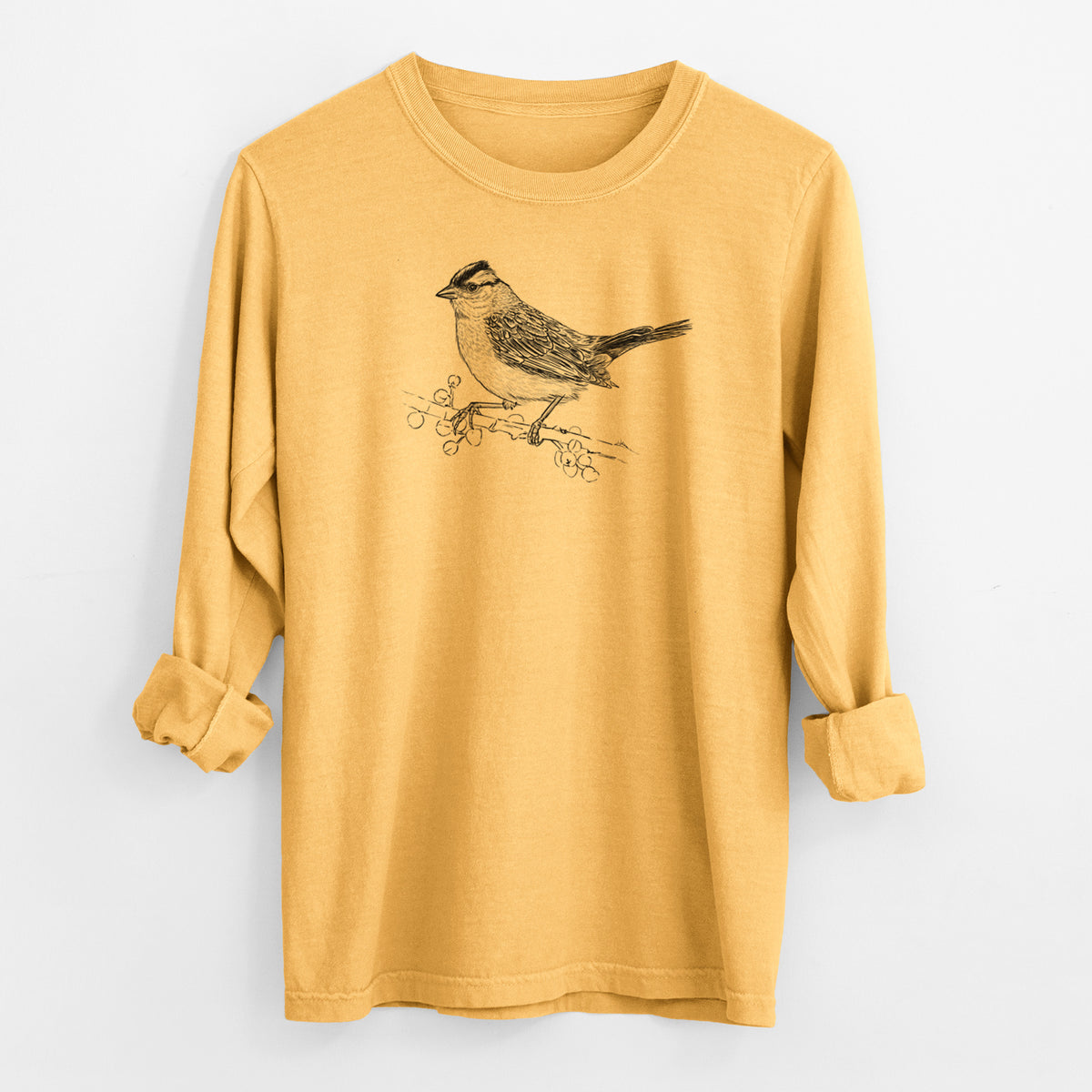 White-crowned Sparrow - Zonotrichia leucophrys - Men&#39;s Heavyweight 100% Cotton Long Sleeve