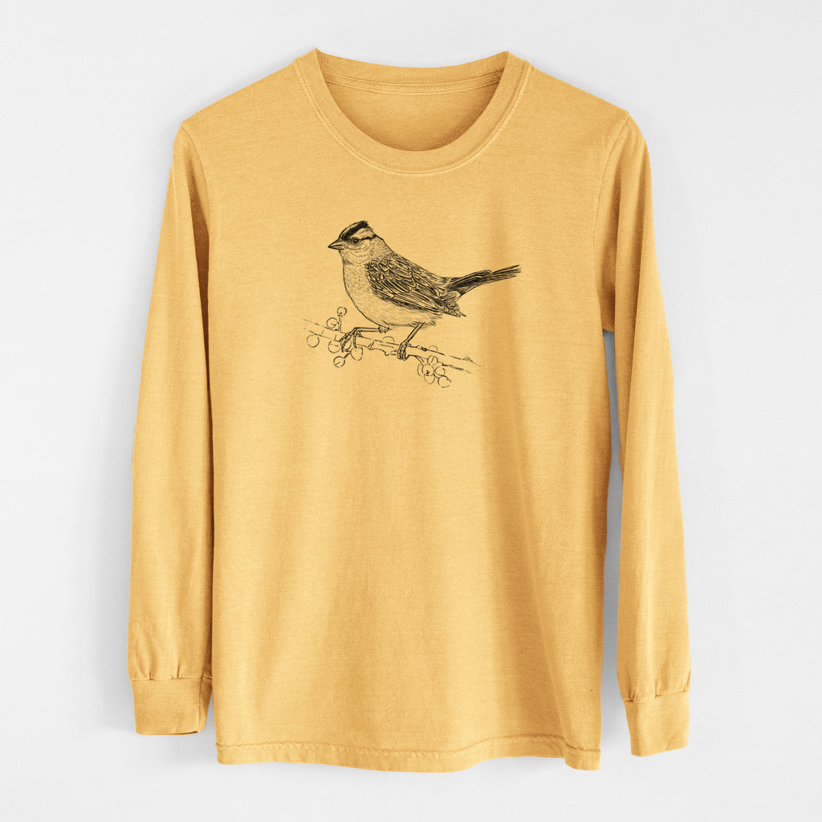 White-crowned Sparrow - Zonotrichia leucophrys - Men&#39;s Heavyweight 100% Cotton Long Sleeve