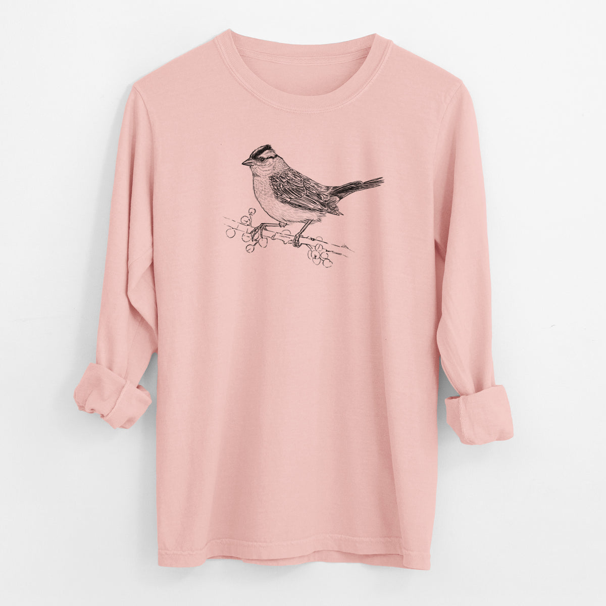 White-crowned Sparrow - Zonotrichia leucophrys - Men&#39;s Heavyweight 100% Cotton Long Sleeve