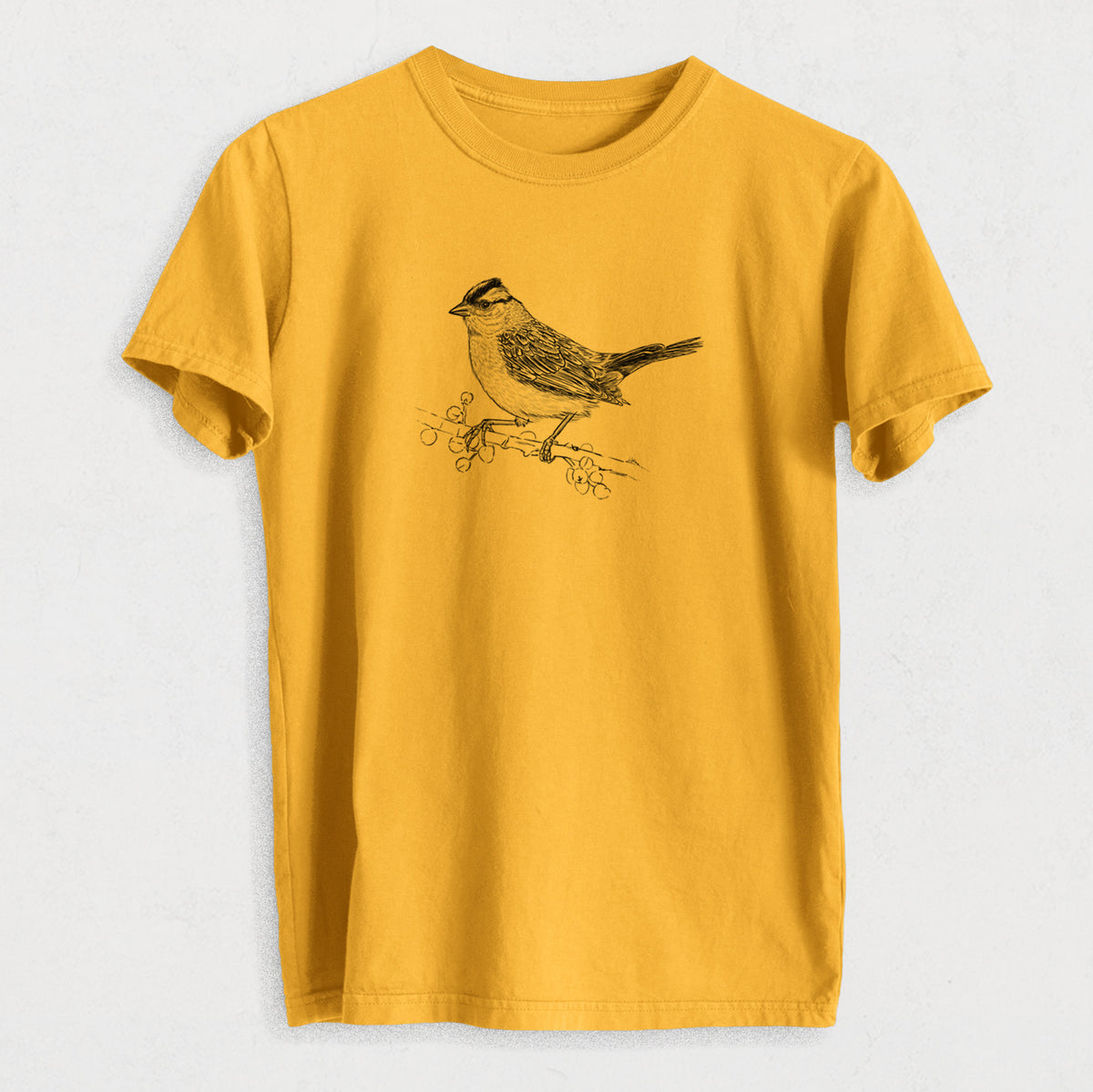 White-crowned Sparrow - Zonotrichia leucophrys - Heavyweight Men&#39;s 100% Organic Cotton Tee