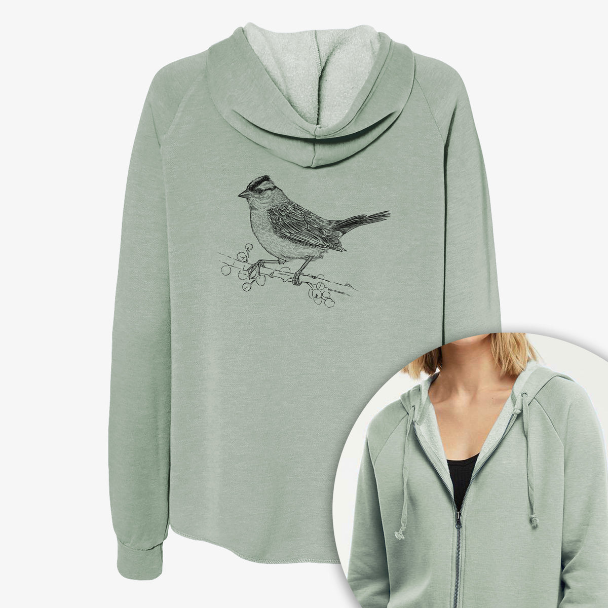 White-crowned Sparrow - Zonotrichia leucophrys - Women's Cali Wave Zip-Up Sweatshirt