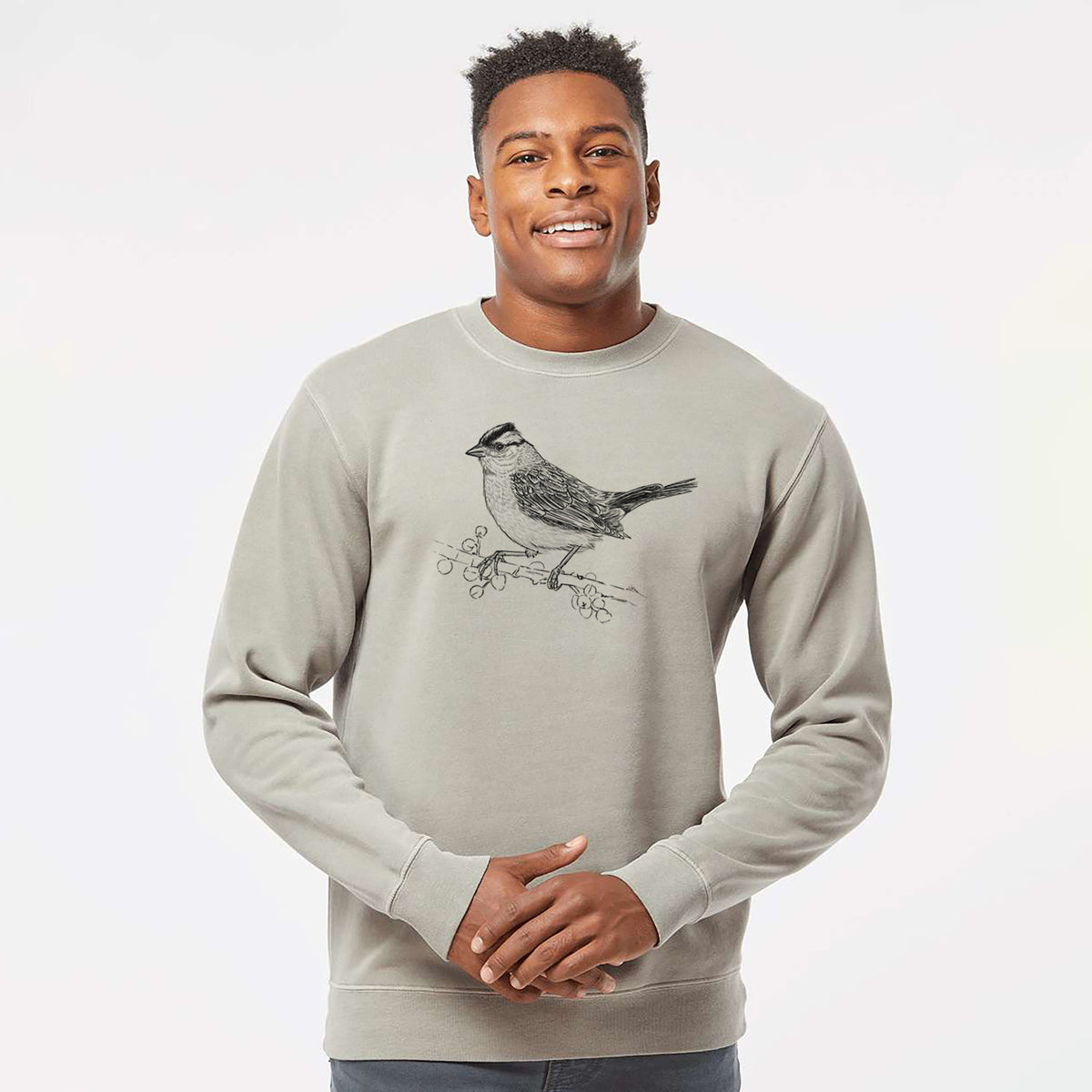 White-crowned Sparrow - Zonotrichia leucophrys - Unisex Pigment Dyed Crew Sweatshirt