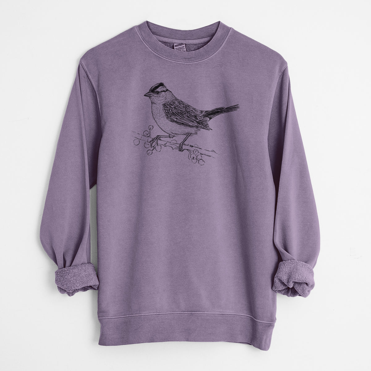 White-crowned Sparrow - Zonotrichia leucophrys - Unisex Pigment Dyed Crew Sweatshirt