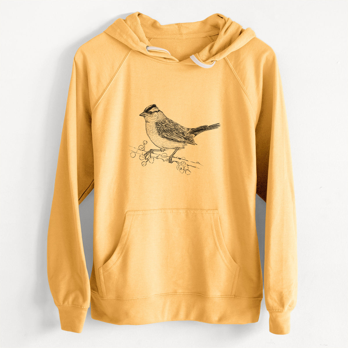 CLEARANCE - White-crowned Sparrow - Zonotrichia leucophrys  - Unisex Slim Fit Loopback Terry Hoodie