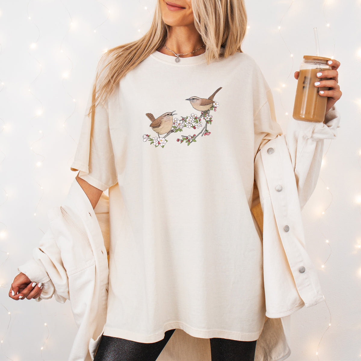 Spring Carolina Wrens on a Blooming Crabtree Branch - Unisex Comfort Colors Garment-Dyed Heavyweight T-shirt