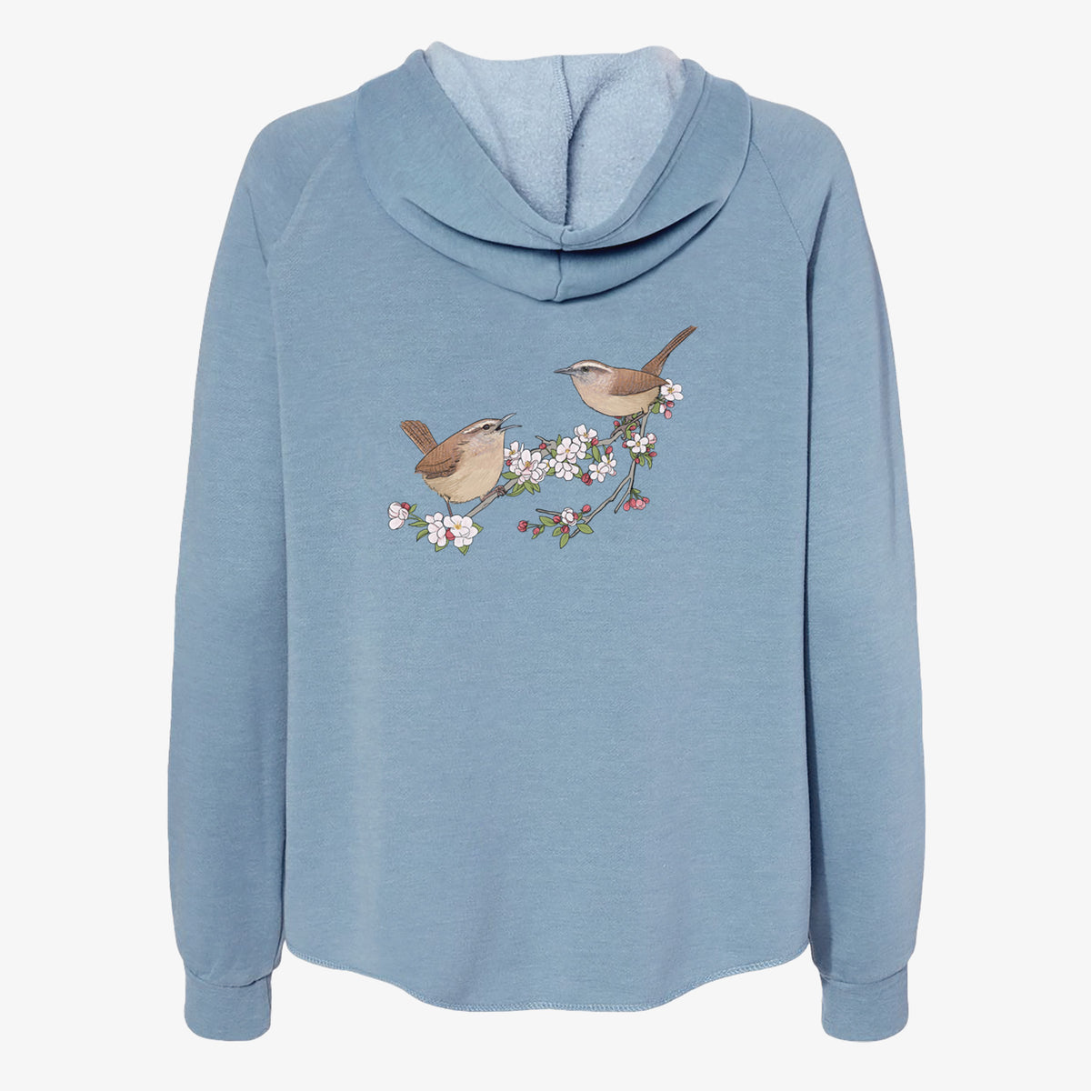 Spring Carolina Wrens on a Blooming Crabtree Branch - Women's Cali Wave Zip-Up Sweatshirt