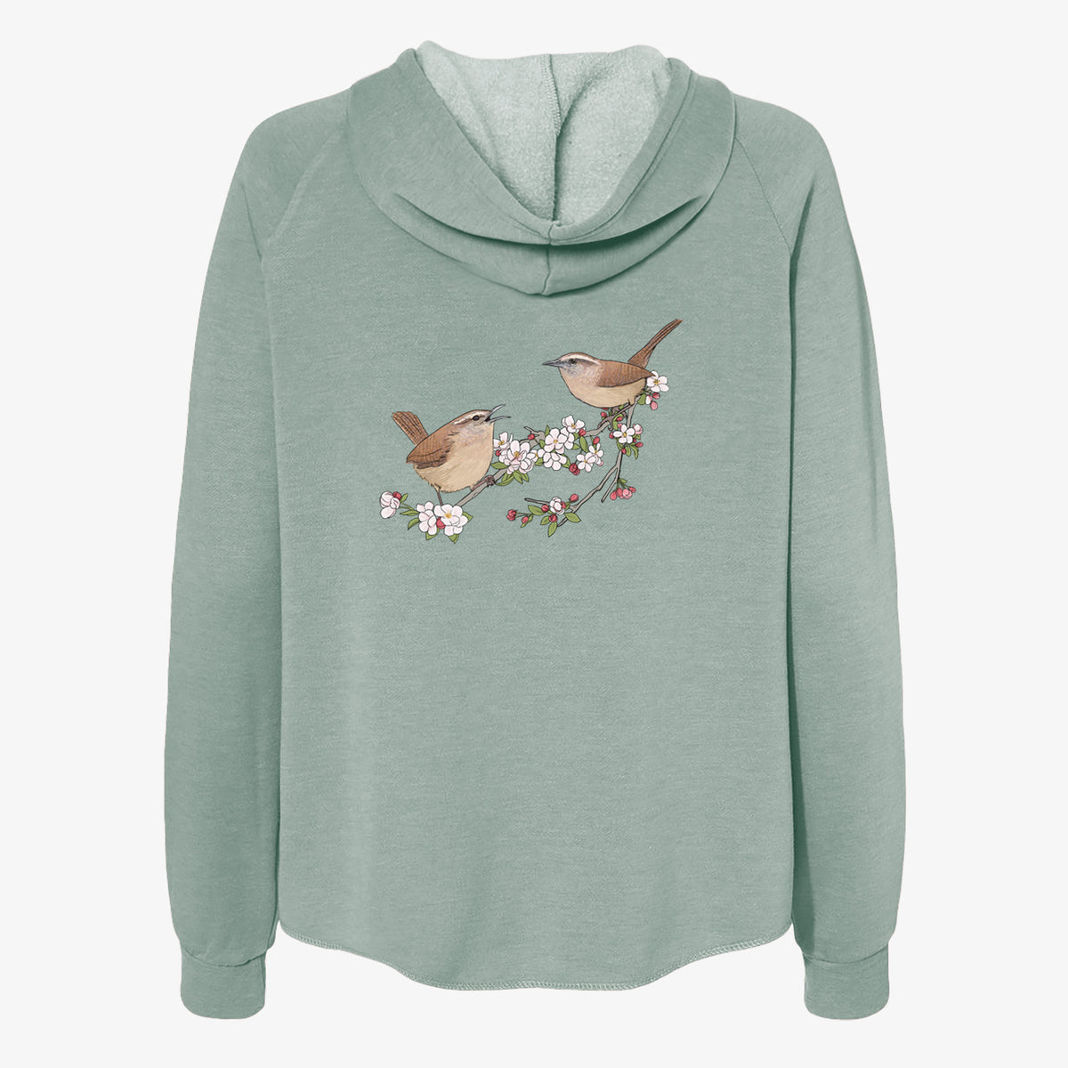 Spring Carolina Wrens on a Blooming Crabtree Branch - Women's Cali Wave Zip-Up Sweatshirt