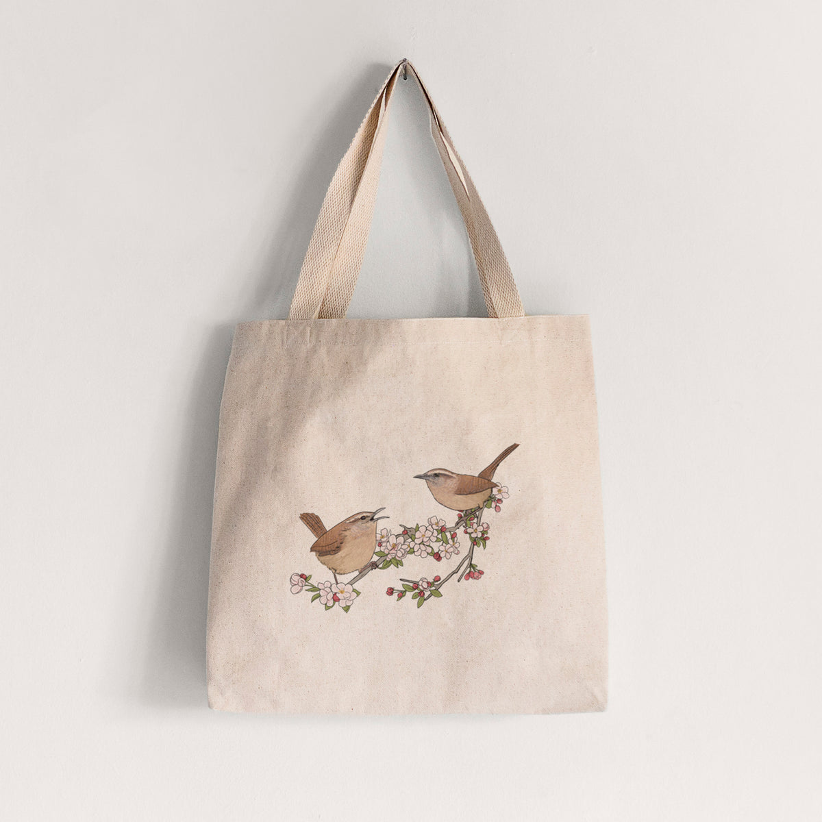 Spring Carolina Wrens on a Blooming Crabtree Branch - Tote Bag