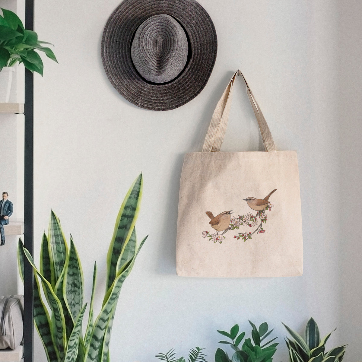 Spring Carolina Wrens on a Blooming Crabtree Branch - Tote Bag