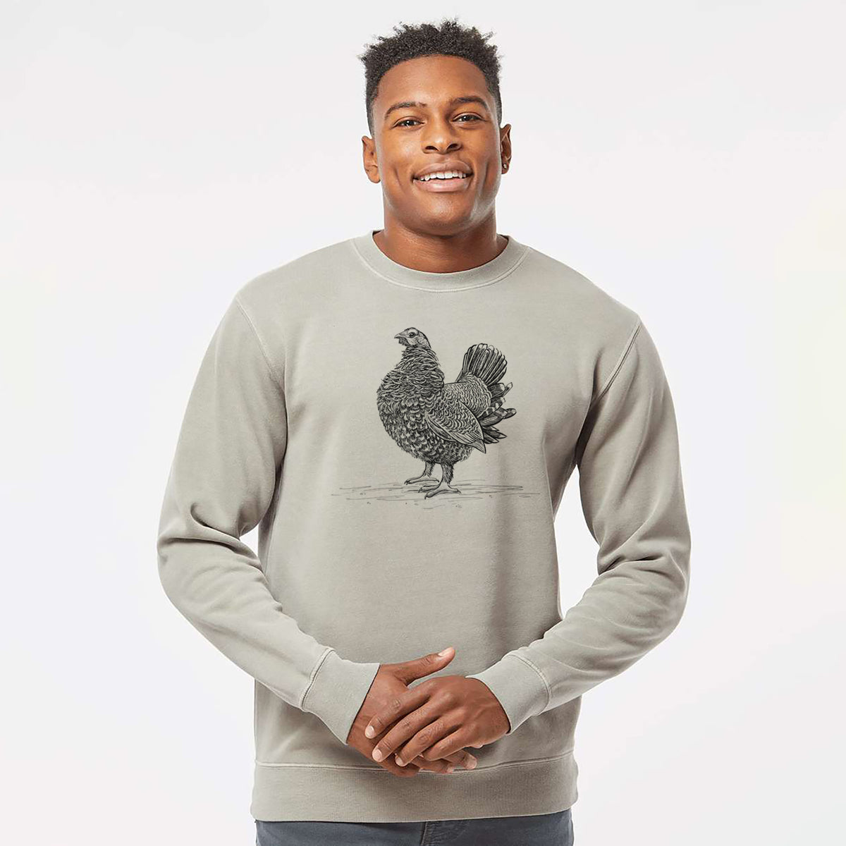 Male Spruce Grouse - Canachites canadensis - Unisex Pigment Dyed Crew Sweatshirt