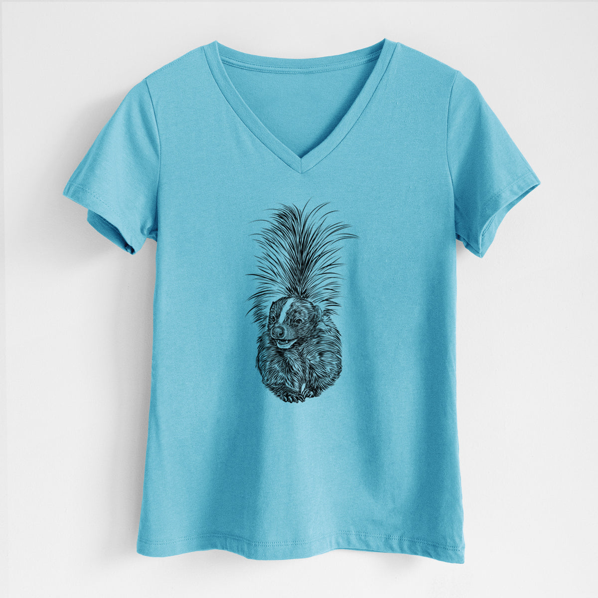 Striped Skunk - Mephitis mephitis - Women&#39;s Lightweight Relaxed Fit 100% Cotton V-neck