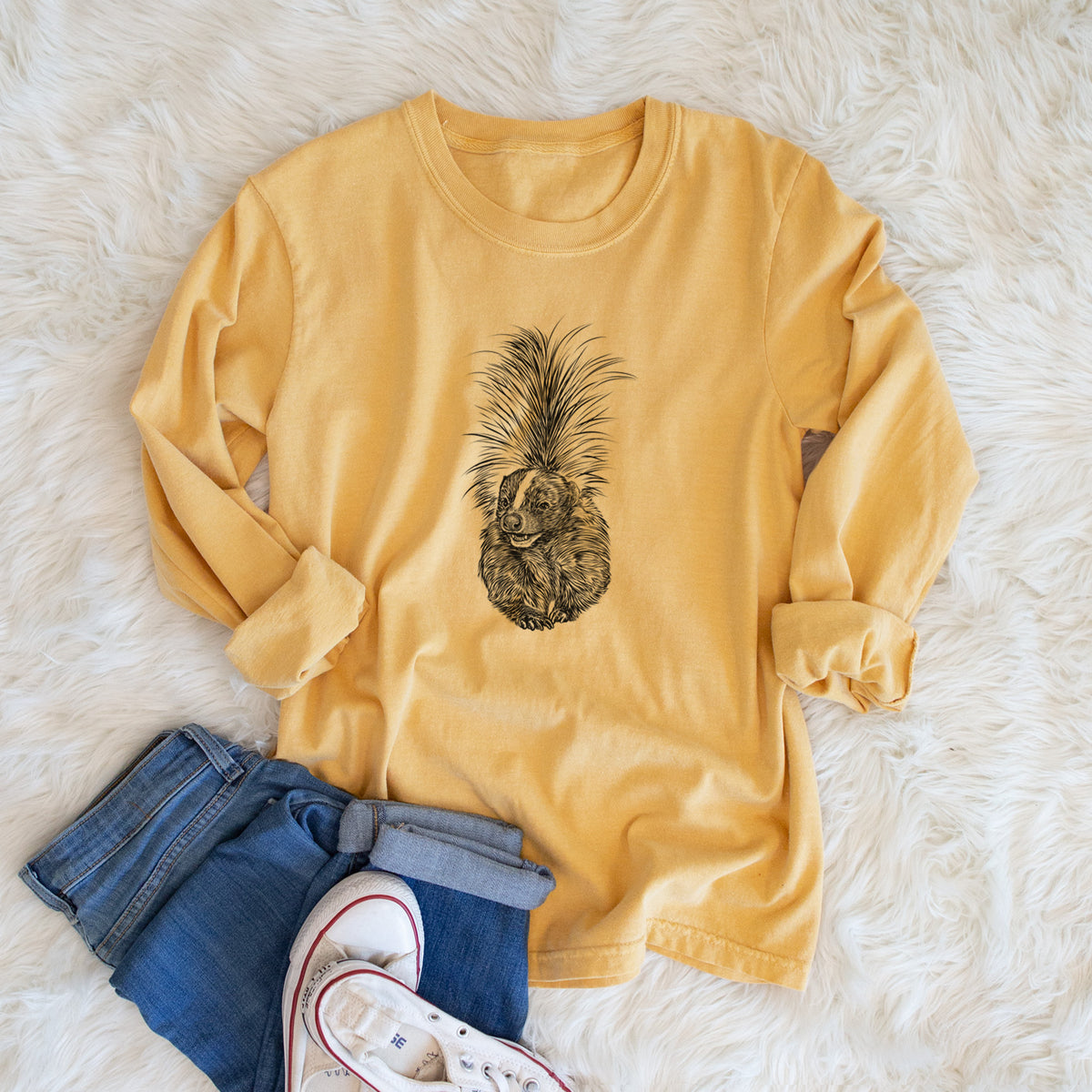 Striped Skunk - Mephitis mephitis - Unisex Comfort Colors 100% Cotton Long Sleeve