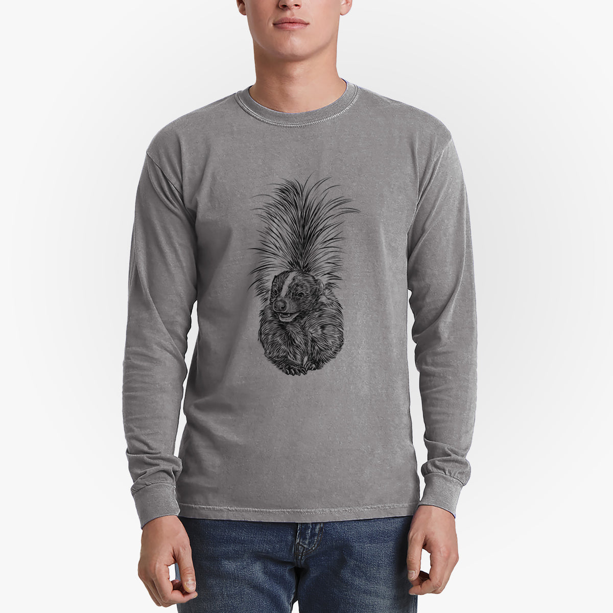 Striped Skunk - Mephitis mephitis - Men&#39;s Heavyweight 100% Cotton Long Sleeve